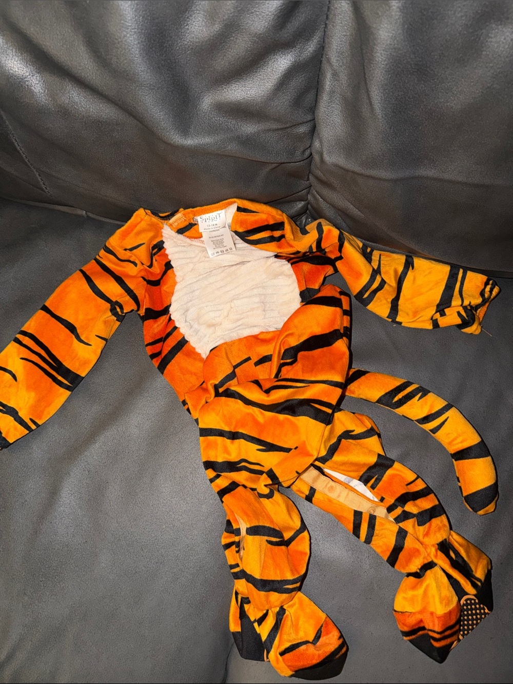Kids Orange and Black Tiger Onesie Costume with Tail - Plush Pullover